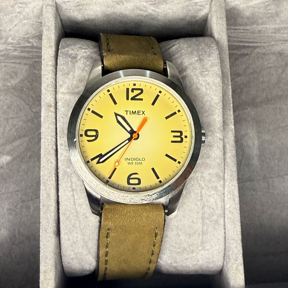 Timex Indiglo Yellow Dial Watch with Olive Strap